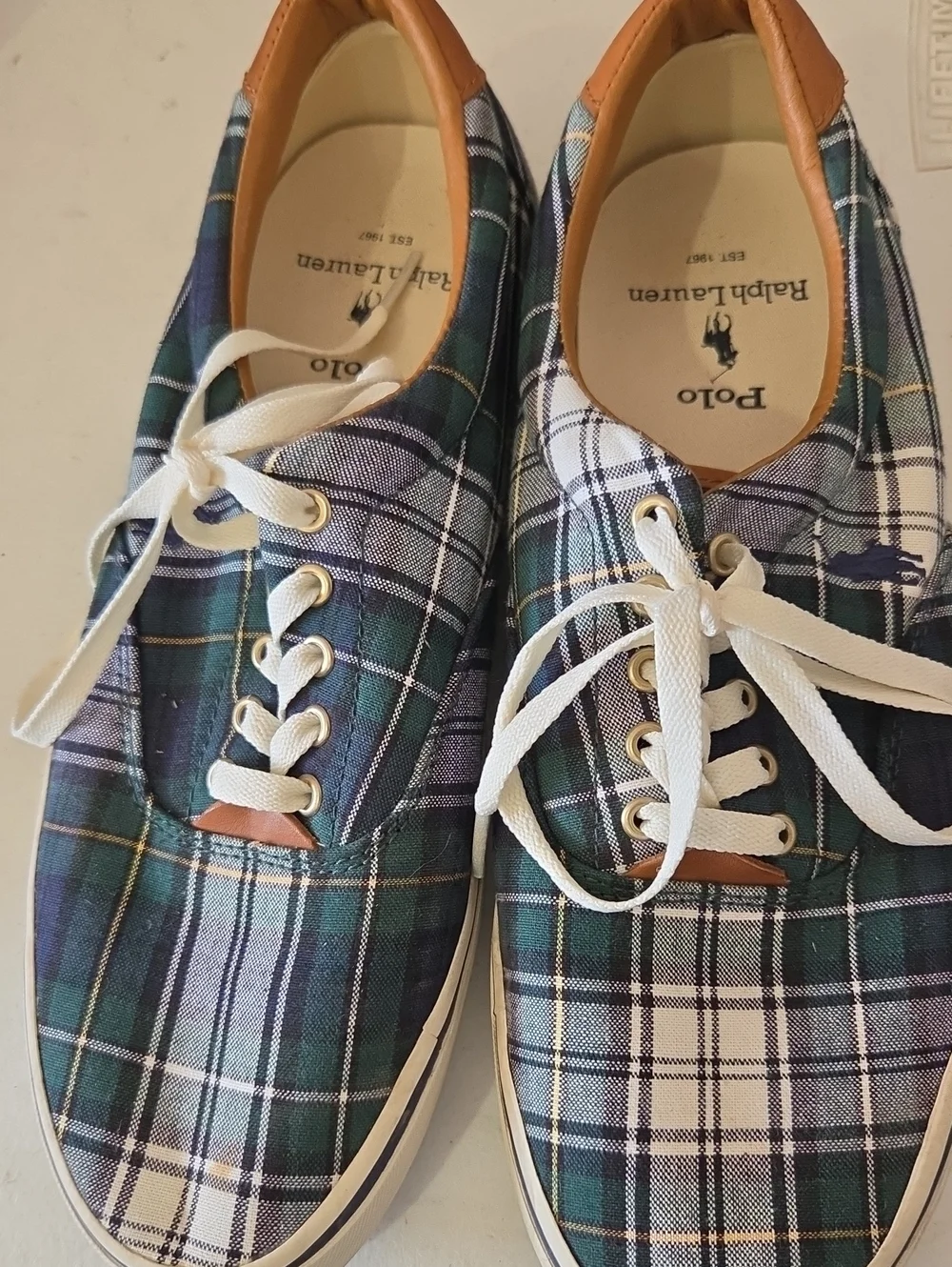 Polo by Ralph Lauren Green and Navy Plaid Canvas Low-Top Sneakers